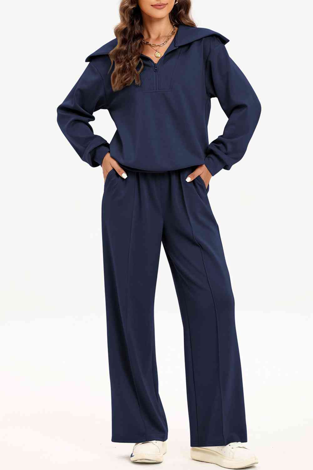 Half Zip Collared Neck Sweatshirt and Pants Set - 2 piece set - Wild Willows Boutique - Massapequa, NY, affordable and fashionable clothing for women of all ages. Bottoms, tops, dresses, intimates, outerwear, sweater, shoes, accessories, jewelry, active wear, and more // Wild Willow Boutique.