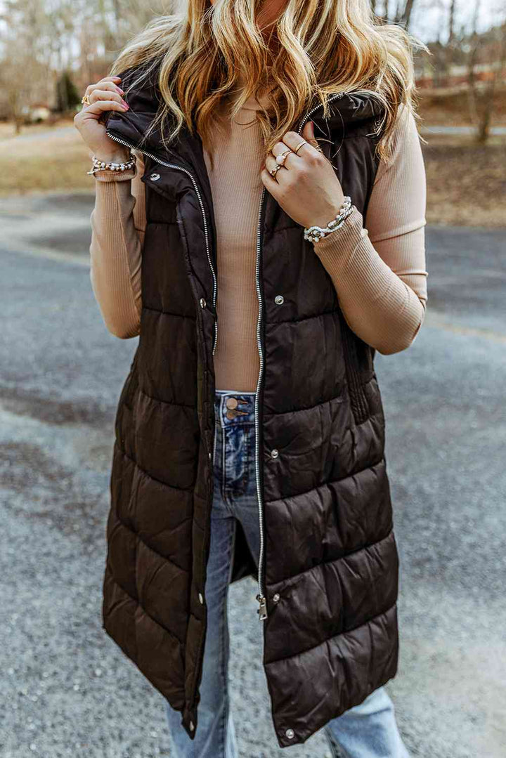 Longline Hooded Sleeveless Puffer Vest - Vest - Wild Willows Boutique - Massapequa, NY, affordable and fashionable clothing for women of all ages. Bottoms, tops, dresses, intimates, outerwear, sweater, shoes, accessories, jewelry, active wear, and more // Wild Willow Boutique.