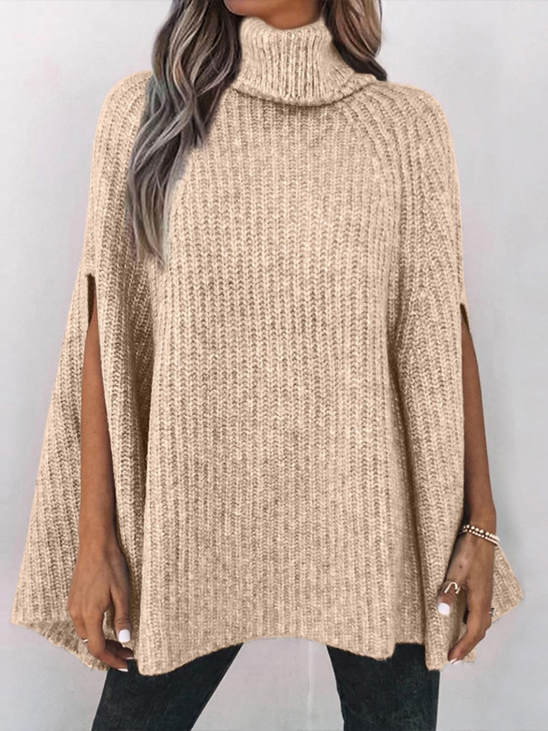 Turtleneck Dolman Sleeve Poncho - poncho - Wild Willows Boutique - Massapequa, NY, affordable and fashionable clothing for women of all ages. Bottoms, tops, dresses, intimates, outerwear, sweater, shoes, accessories, jewelry, active wear, and more // Wild Willow Boutique.