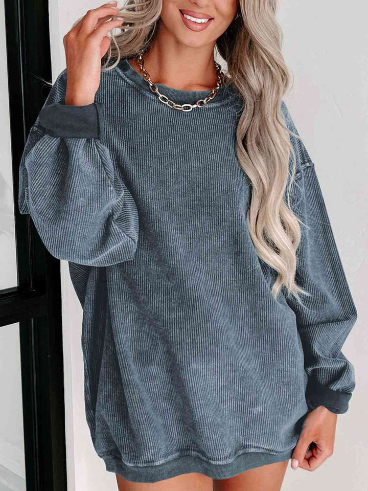 Round Neck Dropped Shoulder Sweatshirt - sweatshirt - Wild Willows Boutique - Massapequa, NY, affordable and fashionable clothing for women of all ages. Bottoms, tops, dresses, intimates, outerwear, sweater, shoes, accessories, jewelry, active wear, and more // Wild Willow Boutique.